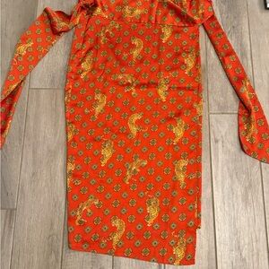 Never Fully Dressed Orange and Gold Patterned Midi Skirt